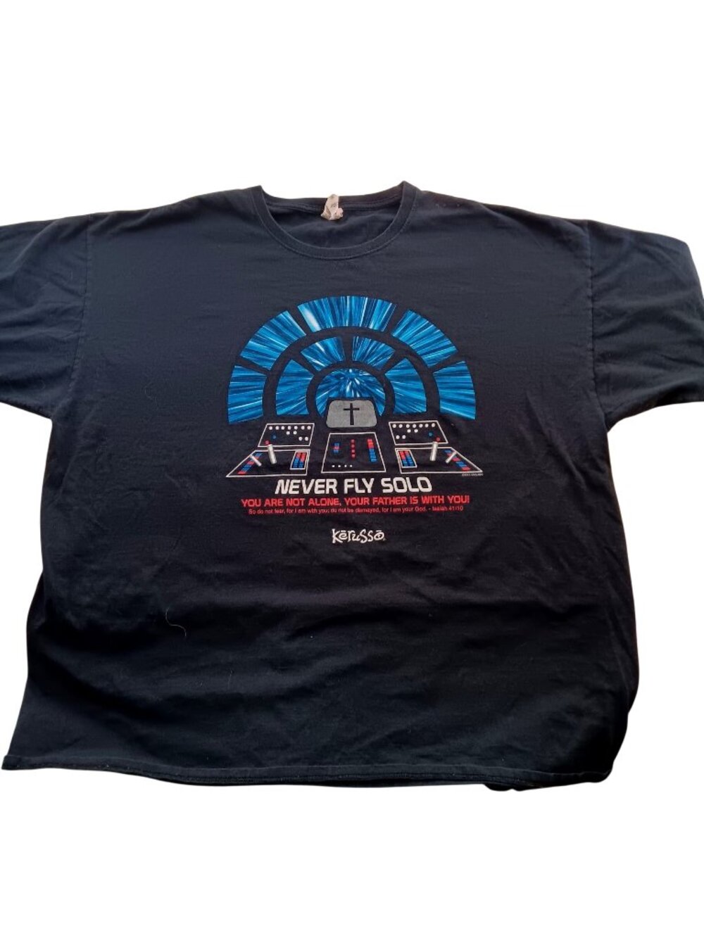 Kerusso Isaiah 41:10 Christian T-Shirt 3XL Never Fly Solo Fruit Of Loom Black